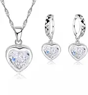 [Generic] Heart Shiny Cubic Zircon Set Necklace Dangle/Hoop Earrings