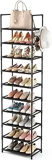 [LANTEFUL] 10 Tiers Tall Shoe Rack 20-25 Pairs Boots Organizer Storage Sturdy Narrow Shoe Shelf for Entryway, Closets with Hooks, Black