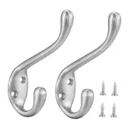 Coat Hooks Pack - Heavy Duty Wall Mounted Double Hooks for 5 Brushed Nickel