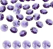 uxcell 35Pcs 14mm Crystal Octagon Beads, 2-Hole Glass Suncatcher Beads, Chandelier Prisms Parts Hanging Pendants for Home DIY Arts Crafts Decoration, Purple