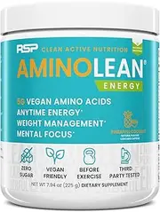 RSP Vegan AminoLean - All Natural Preworkout with Vegan BCAAs, All-In-One Amino Energy, Weight Management, Recovery, and Focus, 25 Serv, Pineapple Coconut
