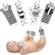 AJsupojouet Baby Rattle Socks & Wrist Toys 0-12 Month，High Contrast Baby Toys for Newborn Toys 0 3 Months Brain Development，Black and White Baby Toys 0-6 Months，Infant Toys，Baby Boy Girl Gifts