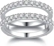 [Yaresul] 0.6/0.7CT Moissanite Ring Enhancers for Women 925 Sterling Silver D Color VVSI Clarity Two Row Round Moissanite Half Eternity Ring, Moissanite Engagement Wedding Rings Enhancers Size 5-9