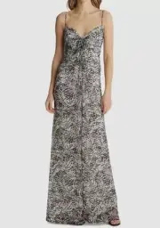 $308 Tadashi Shoji Women's Ivory Leaf Print Sleeveless Gown Dress Size 4