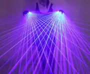 LED Laser Light Glove Set Pair of Leather Gloves W/ 4pcs Multi Fractal Spilt Tip