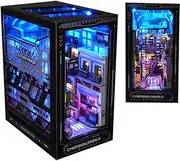 Montidey DIY Dollhouse Booknook Bookshelf Insert Decor,DIY Book Nook Kit, 3D Wooden Puzzle with LED Lighting Wood Bookend Model Building, Blue,Pink,Wood