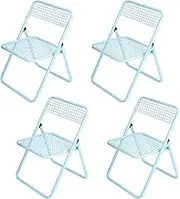 QMNUZCFD Portable Metal Folding Chairs for Indoor and Outdoor Events Pack of 4, Capacity 200 kg, for Parties Events Wedding Dinner Picnic Office (Blue)