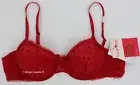 NWT Calvin Klein QF5481 "Flocked Hearts" Soft Cup Demi, Lace Bra, Red (601), 38B