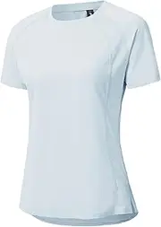 [BGOWATU] Women's Workout Short Sleeve Running Shirts Active Wear Tops Quick Dry Lightweight Training Rash Guard Tops, Light Blue, Large