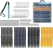 zolyet 133pcs Soft Fishing Worm Bait Lures Kit Hooks O-Rings Rigging Tool Tungsten Nail Weight with Tackle Box 133pcs Set