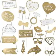 ojustbeok 40Pcs Engagement Party Decorations Gold Engagement Photo Booth Props We are Engaged Photo Props Decorations for Wedding Reception Bridal Shower Ceremony Party Supplies Favors