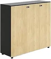 File Cabinet Three Door Cabinet with Partition Office File Short Cabinet with Lock Taller Legs Original Wooden Color/Black Office Drawer