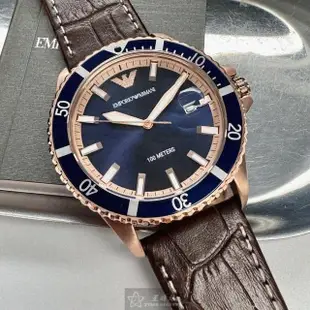【EMPORIO ARMANI】ARMANI阿曼尼男錶型號AR00047(寶藍色錶面玫瑰金錶殼咖啡色真皮皮革錶帶款)