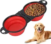 Foldable Double Dog Bowl - Portable Slow Feeder Dog Bowls,Food-Grade Silicone Pet Dish for Outdoor Adventures, Walking, Hiking, Camping