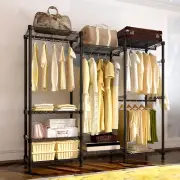 Metal Clothes Rack w/Adjustable Wire Shelves, Hanger Rods &Side Hooks