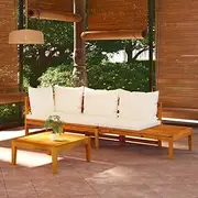 3 Piece Garden Lounge Set with Cream White Cushions Acacia Wood, Conversation Sets