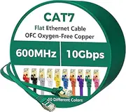 Cat 7 Ethernet Cable 100FT, Flat 10Gbps High Speed Internet Cord, STP Shielded, Pure Copper, Flexible CAT7 RJ45 LAN Network Cable, Compatible with PC, Laptop, PS5, Xbox Modem, Router, PoE, Green Cable