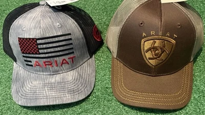 TWO ARIAT Trucker SnapBack Hats NWT Bundle Mesh Caps Authentic Grey & Brown Sale