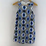 DOTTI Womens Sz 8 Black White Blue Patterned Sleeveless Short Dress Zip Back