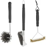 3Pcs Grill Brush Set Stainless Steel BBQ Grill Brush and Scraper with Non Slip Handle Efficient Barbecue Tool Set for Kitchen Camping(Black)