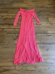 Escada Genesis Dress Gown Flamingo Red Size 38 Off Shoulder Long Sleeve NWT