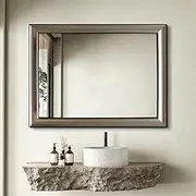 60x80cm Rectangle Wall Mirror Vanity Mounted Mirrors for Bathroom Mirror Home Decro, Living Room, Entryways, Hallway (Beige)