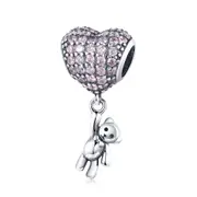 Sterling Silver Heart Bear Dangle Bead Charm