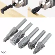 5 pcs Shank Rotary Rasp Burr Set Drill Bit Wood Carving Woodworking File