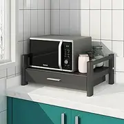 Kitchen Shelf Rack, Multipurpose Telescopic Carbon Steel Oven Organizer Shelf Microwave Storage Rack with Drawer, for Kitchen Bathroom Office,Black