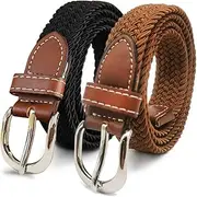 [YUCFOREN] 2 Pack Elastic Fabric Woven Stretch Belt for Women/Girls Jeans Dress
