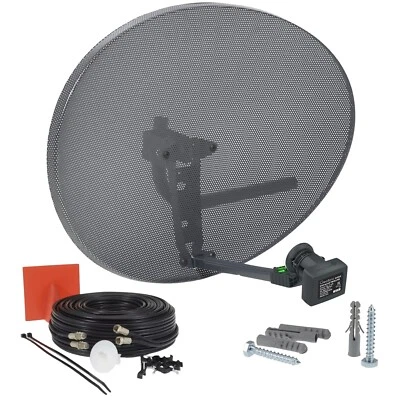 80cm Zone 2 Satellite Dish, Twin LNB + 10m Black Twin Cable Kit For Sky Freesat