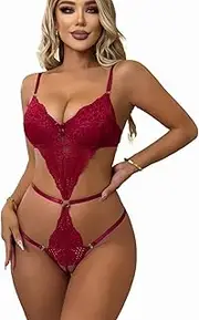 [LNACAHVE] Women Lingerie Lace Bodysuit Underwire Deep V Sexy Teddy Lingeries Cut Out One Piece Mini Babydoll