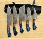 Handmade Beautiful Damascus Chef Knife set Of 5pcs With Leather Cover. At