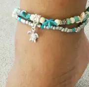 Boho Starfish Turquoise Beads Sea Turtle Anklet Beach Sandal Ankle Bracelet Gift