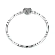 Elegant 925 Silver Zircon Heart Shaped Buckle Bracelet Bangle For Women