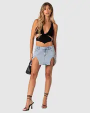 EDIKTED Womens Cady Tie Front Cut Out Top BLACK