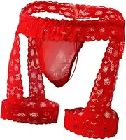 [Oludkeph] Men's Lingerie Panties Lace Tirm Bulge Pouch G-String Thongs Underwear with Garter