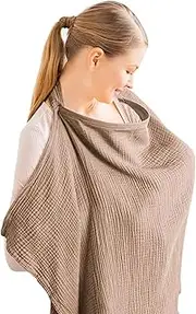 HOMIEST Nursing Cover for Breastfeeding, Soft Cotton Breastfeeding Cover with Rigid Hoop for Baby, Multi-use Adjustable Nursing Apron Cover | Carseat Cover (Brown)