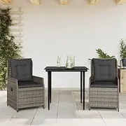 3 Piece Garden Dining Set with Cushions Grey Poly Rattan Patio Bar Sets