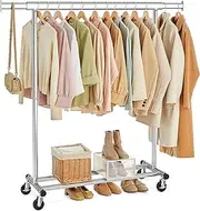 SONGMICS Clothes Rack with Wheels, Heavy-Duty Clothing Rack for Hanging Clothes, Portable, 17.7 x (36.2-52) x 63.6 Inches, with Extendable Rail, 220 lb Load Capacity, Silver UHSR13SV1