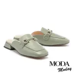 【MODA MODAY】韓系純色羊皮方頭低跟穆勒拖鞋(綠)