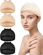 Wig Cap Set, 4 Pack Nylon Stocking Caps, Light Brown and Black