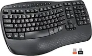 MEETION Wireless Ergonomic Keyboard, Wave Keys Wrist Rest Natural Typing Keyboard, 2.4G Cordless USB A and USB C Adapter, Wireless Computer Keyboard Compatible with Windows/Mac/PC/Laptop, Black
