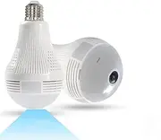 IP Camera 360 Degree Home Security Burglar LED Light 1080P Wireless Panoramic Home Security WiFi CCTV Fisheye Bulb Lamp,Add 128gb Card