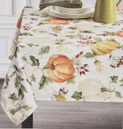 1 Printed Fabric Jacquard Tablecloth,60"x 84" Oblong, HARVEST, PUMPKINS ACRES,BM