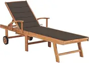 Teak Wood Weather Resistant Lounger with Taupe Cushion, Durable Chair for Lawn, Patio, Reclining, Outdoor, Sun Lounger and Garden