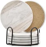 Drink Coasters with Holder, Set of 6Pcs, Modern Style, 4 Inches