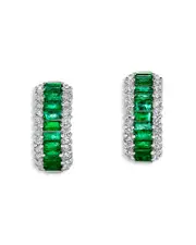 Bloomingdale's Fine Collection Emerald & Diamond Hoop Earrings in 14K White Gold