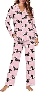 [chaqlin] Women's Pajamas Set Cute Loungewear Pjs Set,2 Pcs Long Sleeve Homewear Lounge Set Pyjamas Button Down Sleepwear Nightwear