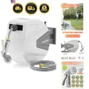 Retractable Garden Hose Reel 100ft Wall Mounted with 9 Pattern Nozzle
